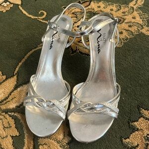 Worn Once- silver kitten heels